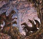 Dragon Father - A group of dragons meets with their patriarch, from The Book of the Dragon by artist Ciruelo.
