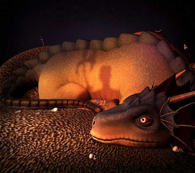 Fool's Gold - Ultra-detailed rendering of a thief trying to sneak up on a dragon. See the original at Anton Kisiel Designs, which also has lots of tutorials and resources.
 (Submitted by artist)