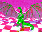 ChromoDragon - Ray-traced green-chrome dragon. Rendered in Turbo Silver, 1989