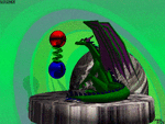 Diviner - A dragon gazes into a crystal ball in a surreal world. Rendered in Turbo Silver, 1988  