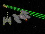 A Chirr'T'Thar fighter engages two Alien interceptors