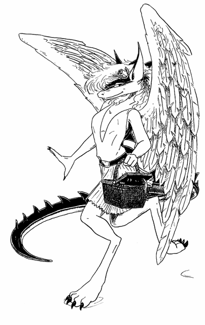 Very first drawing done of BoingDragon (and her famous Picnic Basket). Drawn by Jordan Greywolf