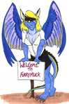 Boing in her role as 'The Welcome Dragon' for FurryMUCK! Drawn by Jim Groat