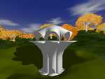 Kainudy's living tower, Lothrhyn, from Genesis. View of the grotto in Lothlorien with her balconies extended. Imagine, 1996