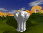 Kainudy's living tower, Lothrhyn, from Genesis. View of the grotto in Lothlorien with her balconies closed. Imagine, 1996