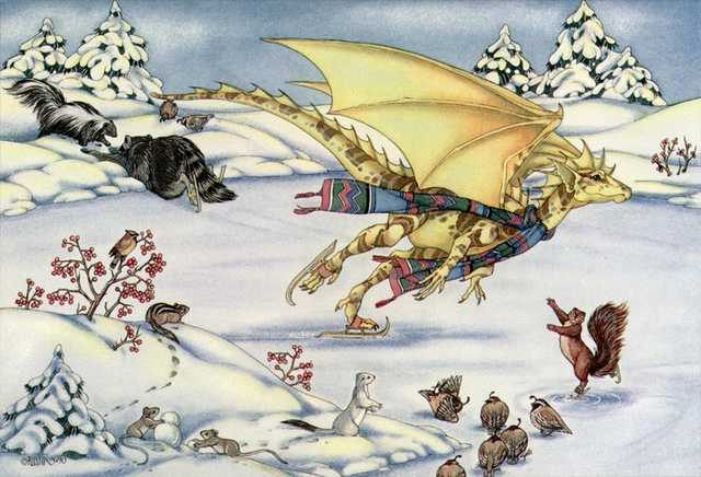 Down on the Old Mill Pond - A dragon and neighbors go ice-skating, by Alicia Austin