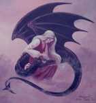 Friendship - A maiden and her dragon, by Marguerite Fields