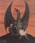 The Moonstone - Dragon poses with a magical orb, by Marguerite Fields