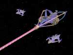 The Supernova fires its main gun while being flanked by two Minbari Whitestars