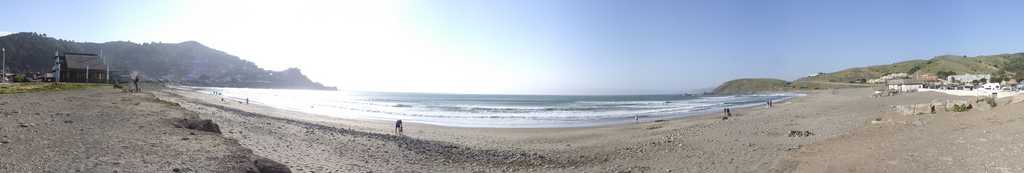 
Panoramic view of the beach at Linda Mar near Pedro Point in Pacifica.
