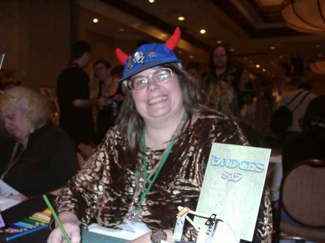 Diana Harlan Stein, looking slightly evil, but it could just be the horns. (FC2003)
